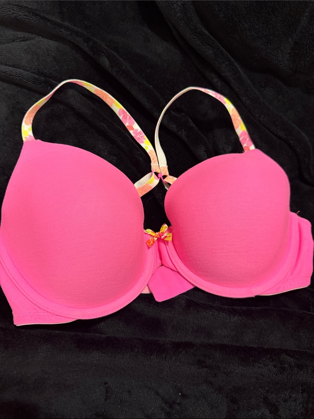 Victoria's Secret T-Shirt Uplift Semi-Demi Bra Hot Pink Floral Straps 36C NWOT